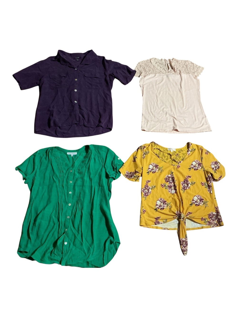 Girls Assorted Short Sleeve Tops - Purple, Cream, Green, Yellow Floral